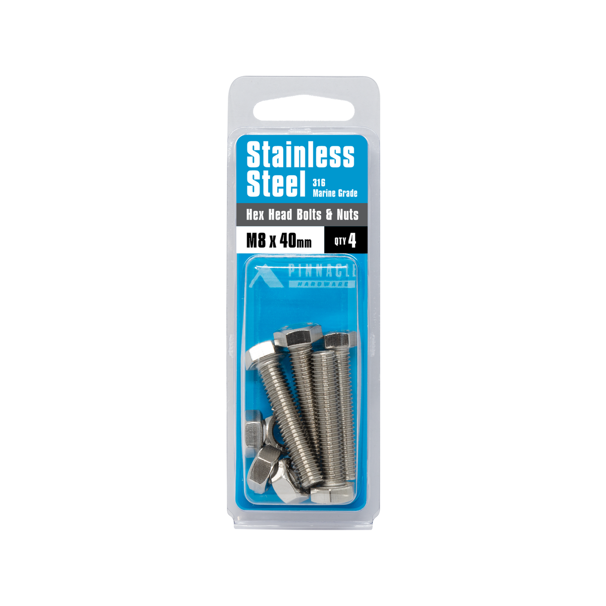 Pinnacle Hardware M8 x 40mm 316 Stainless Steel Hex Head Bolts And Nuts 4 Pack