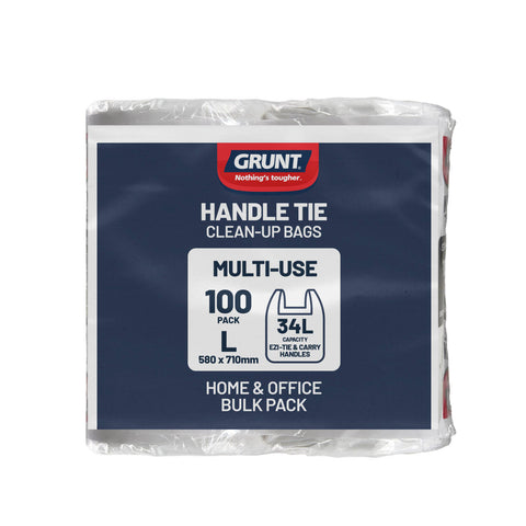 Grunt 34L White Kitchen Tie Top Rubbish Bags 100 Pack