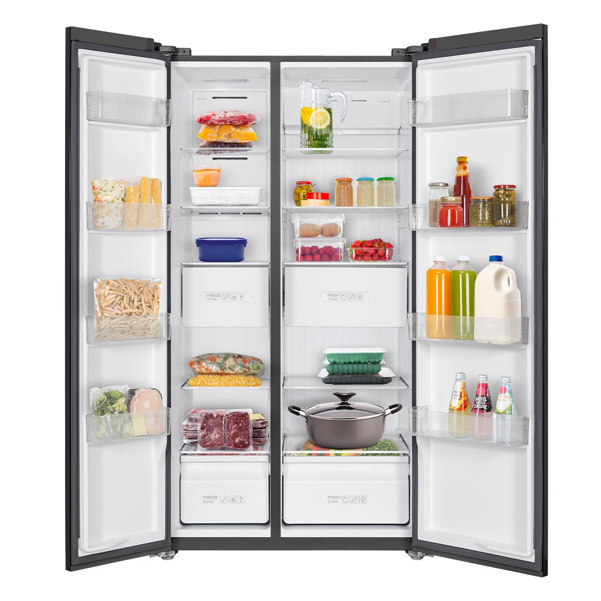 TCL 505L Side by Side Fridge Freezer - Grey with Frost Free Cooling and Digital Touch Display - P525SBC