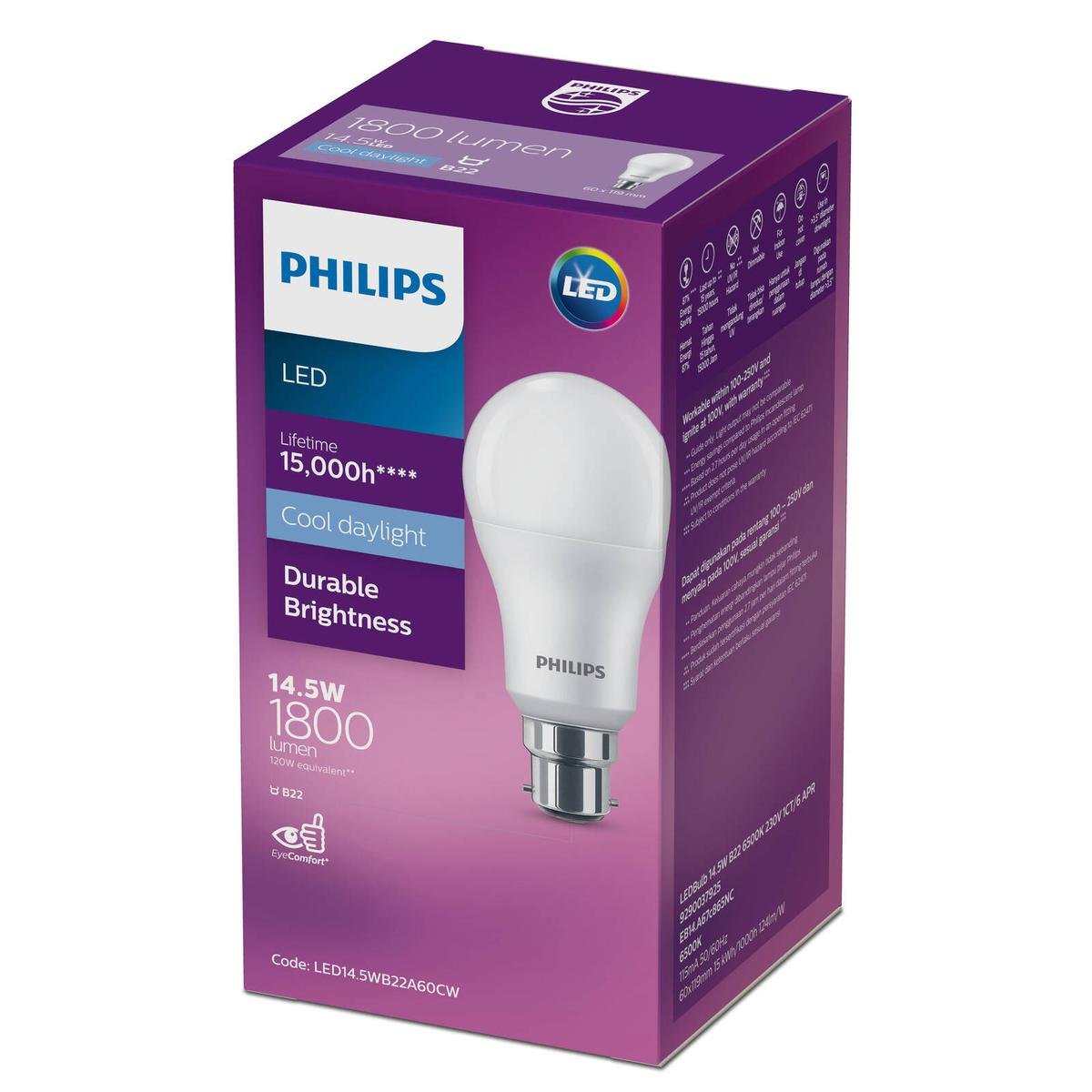 Philips A60 B22 LED Globe - 1800lm - 14.5W - Cool Daylight - 15,000 Hours - SuperSaverAU - view 1