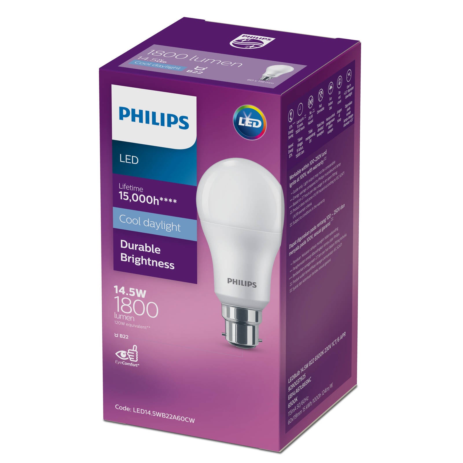 Philips A60 B22 LED Globe 1800lm 14.5W Cool Daylight Megabright, 929003792549