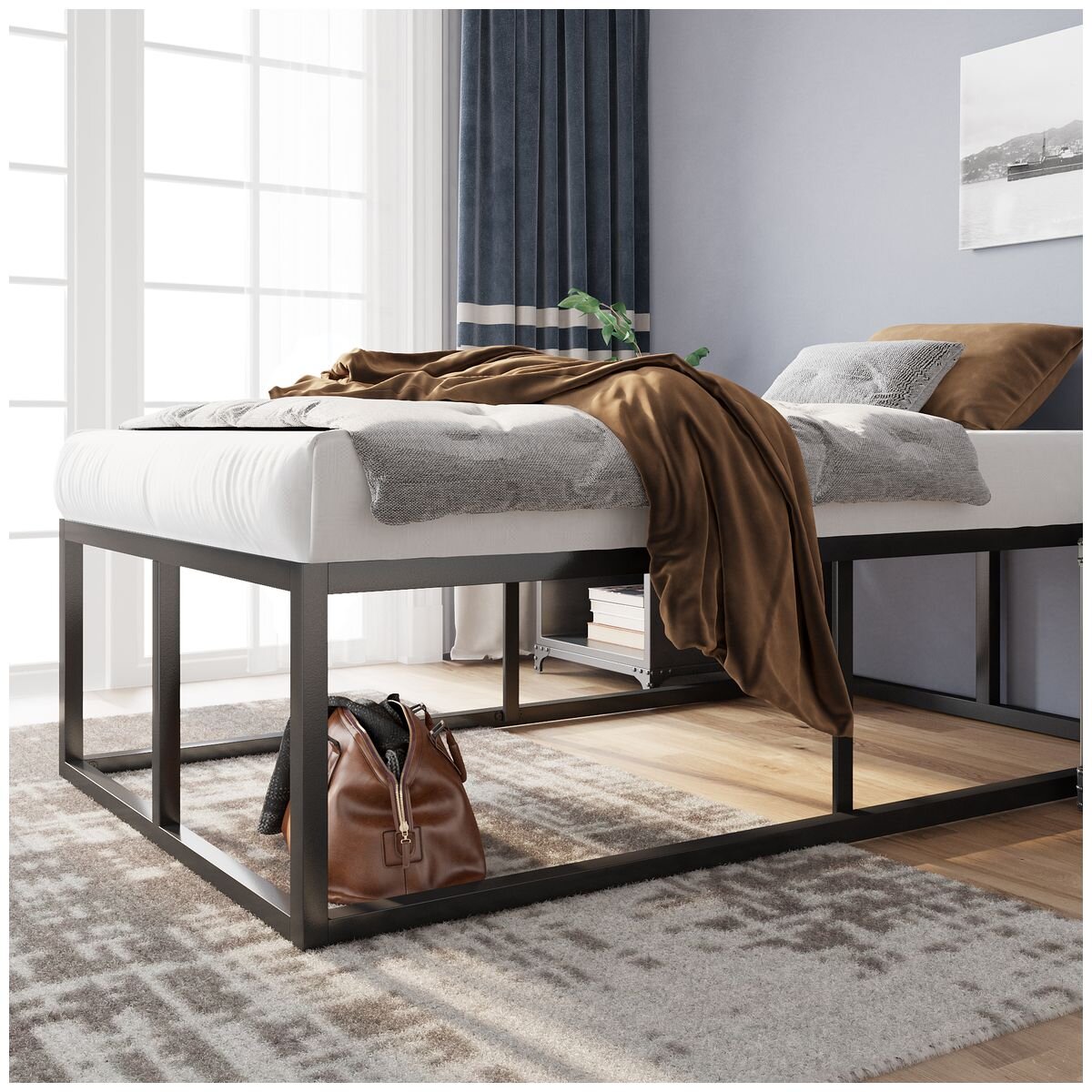 Zinus Joseph King Single Metal Bed Frame - 45cm Height, Wooden Slats, Black Steel - AU-FBMFB1ZC-18B