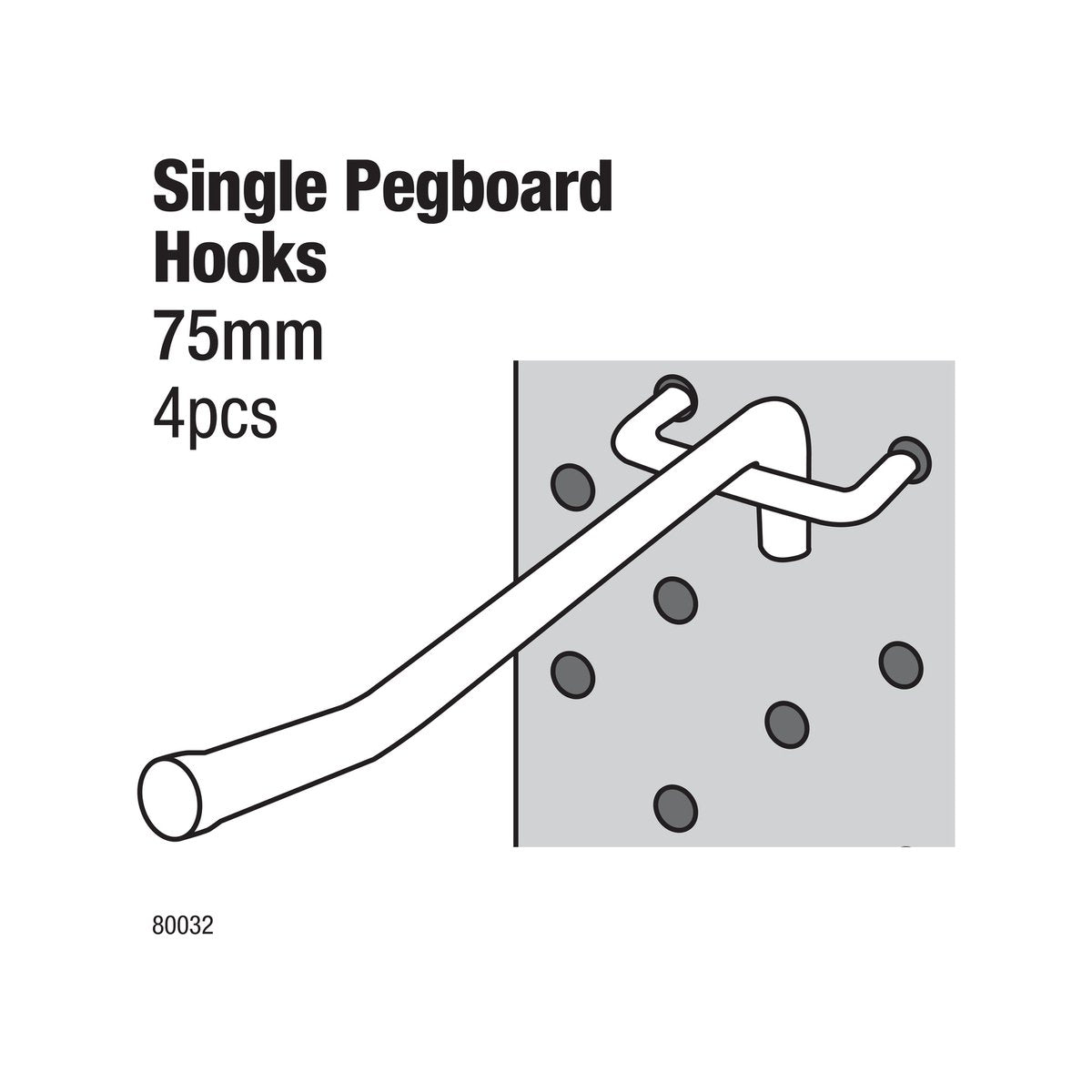 Everhang 5 x 75mm Zinc Pegboard Single Hooks 4 Pack Silver