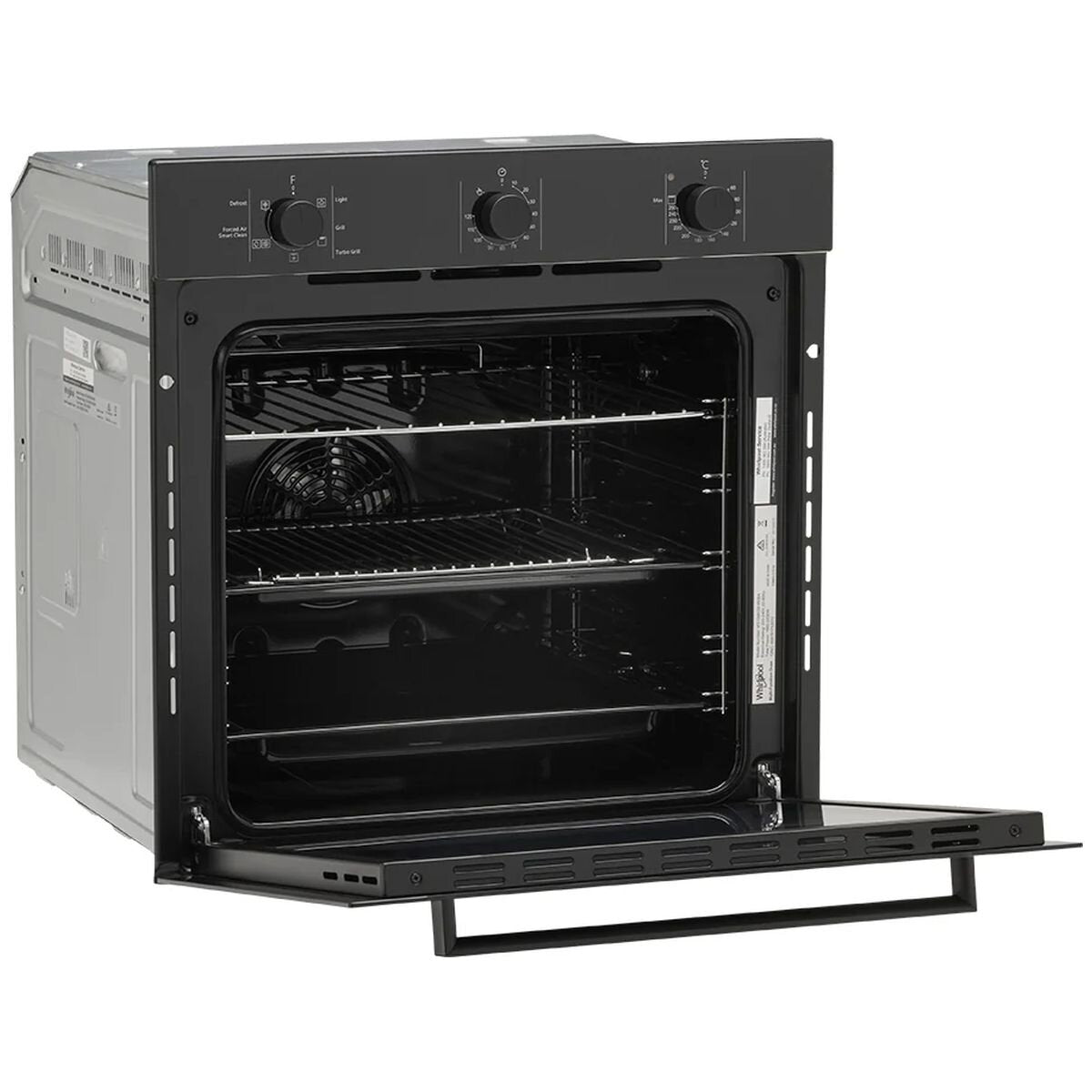 Whirlpool 60cm multi-function oven - 67L net, forced air cooking, SmartClean, black glass - W3OMK35HR0BA