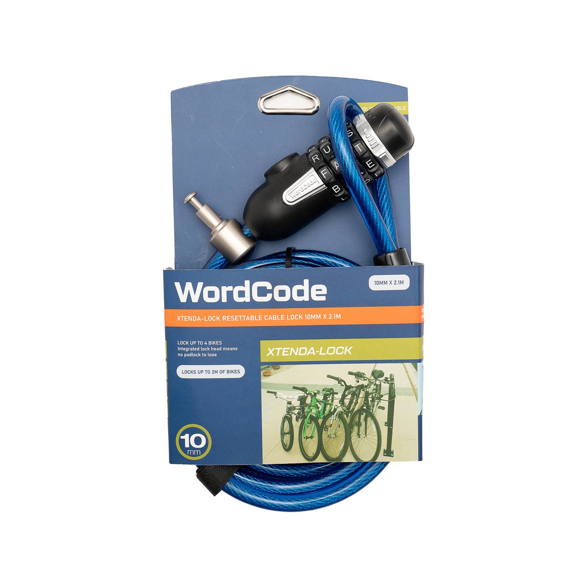 Wordcode 10mm x 2.1m Steel Xtenda Resettable Bike Lock with Word Code