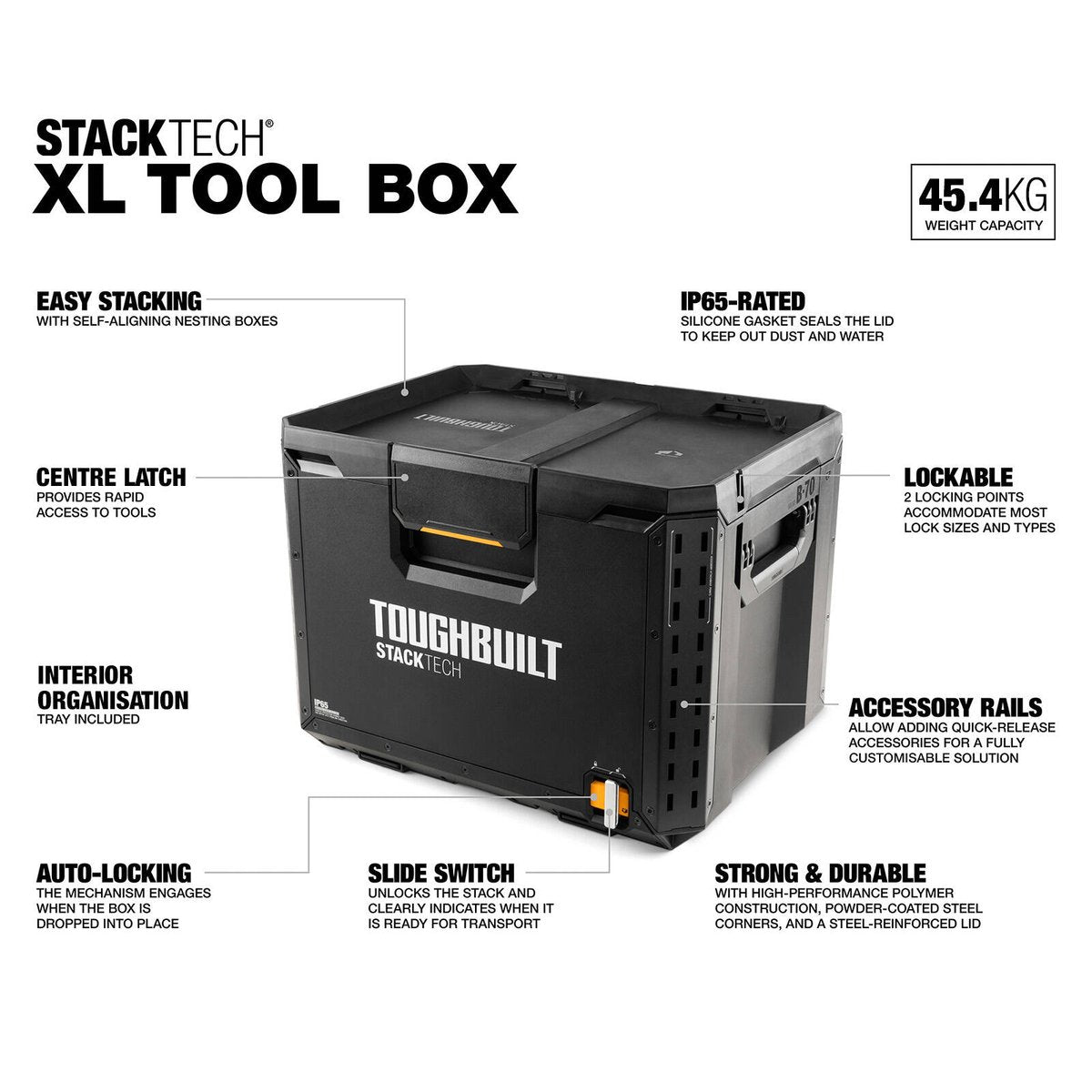 ToughBuilt StackTech XL Tool Box with Lock and Removable Tray