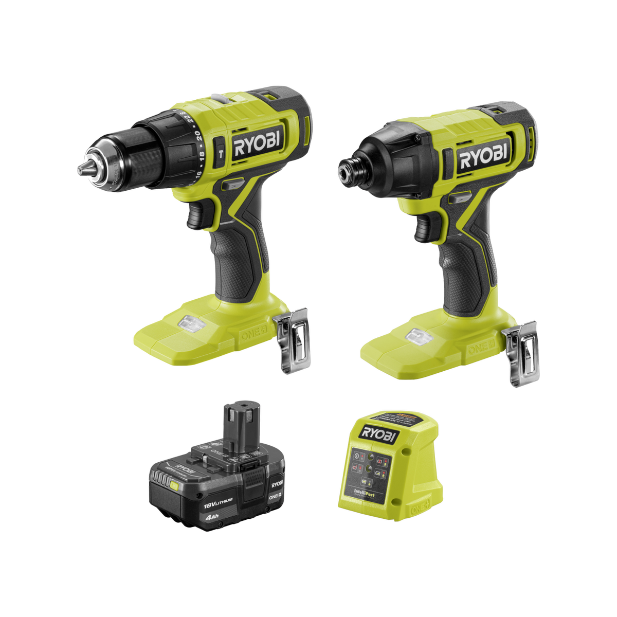 Ryobi 18V ONE+ Cordless Hammer Drill & Impact Driver Kit with 4Ah Battery & Charger R18X2C14