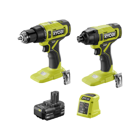 Ryobi 18V ONE+ Cordless Hammer Drill & Impact Driver Kit with 4Ah Battery & Charger R18X2C14