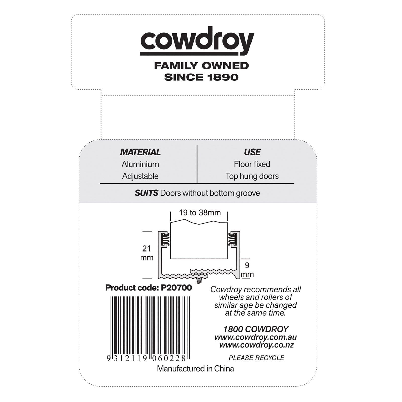 Cowdroy Adjustable Silver Aluminium Sliding Door Guide