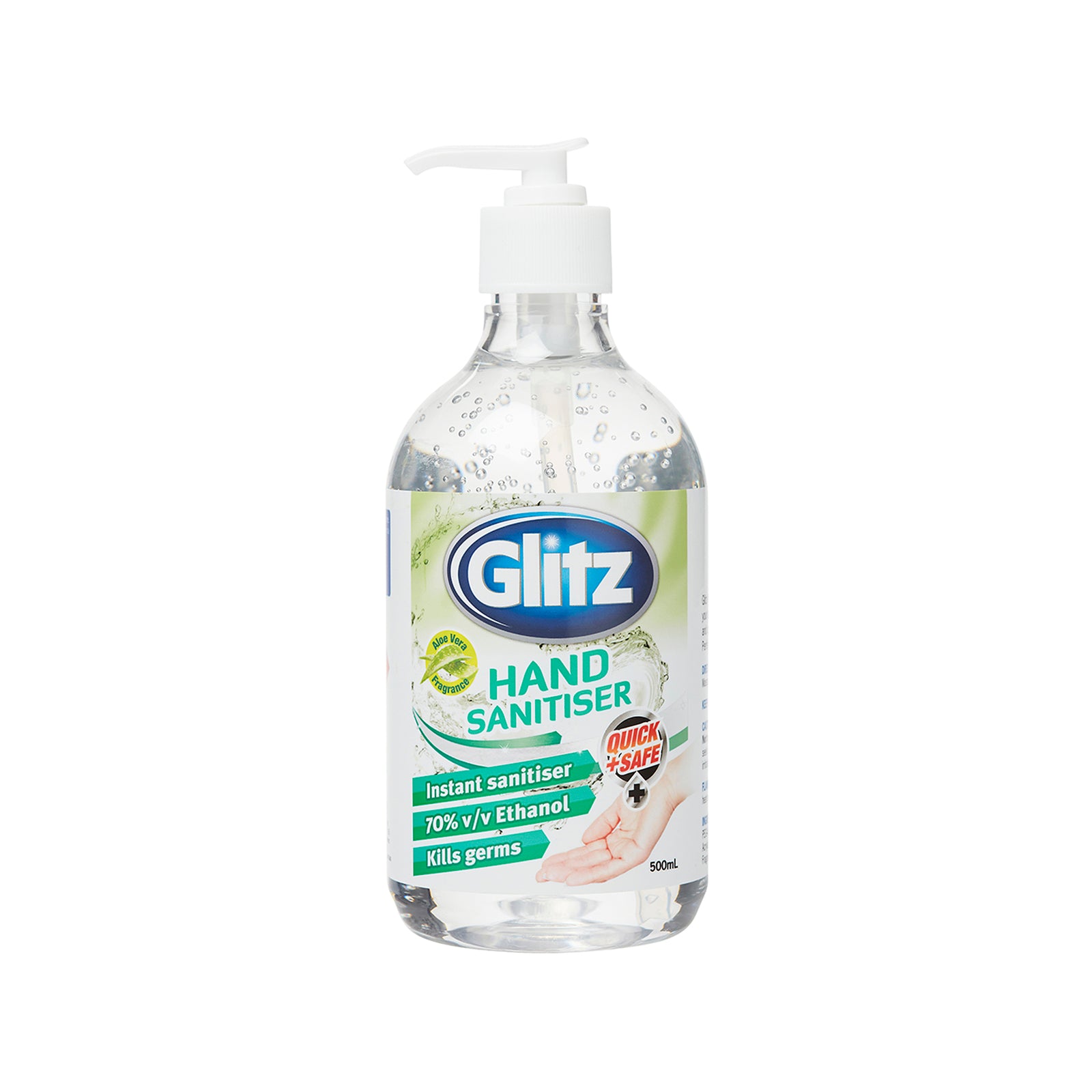 Glitz 500ml Waterless Hand Sanitiser, Rinse-Free, Clear PET Bottle