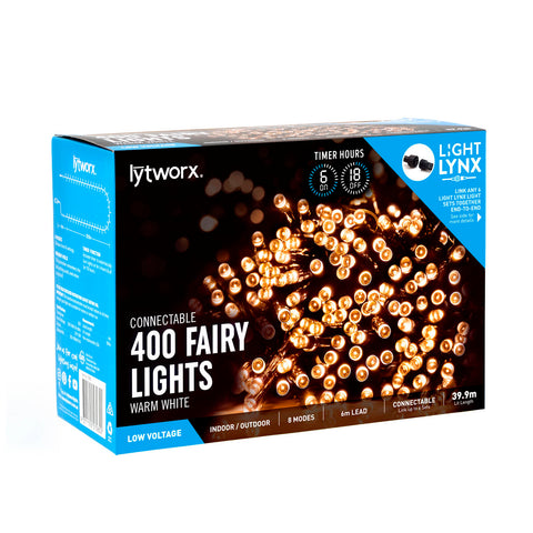 Lytworx 57280 400 Warm White LED Connectable Fairy Party Lights - 39.9m - Low Voltage - Indoor/Outdoor