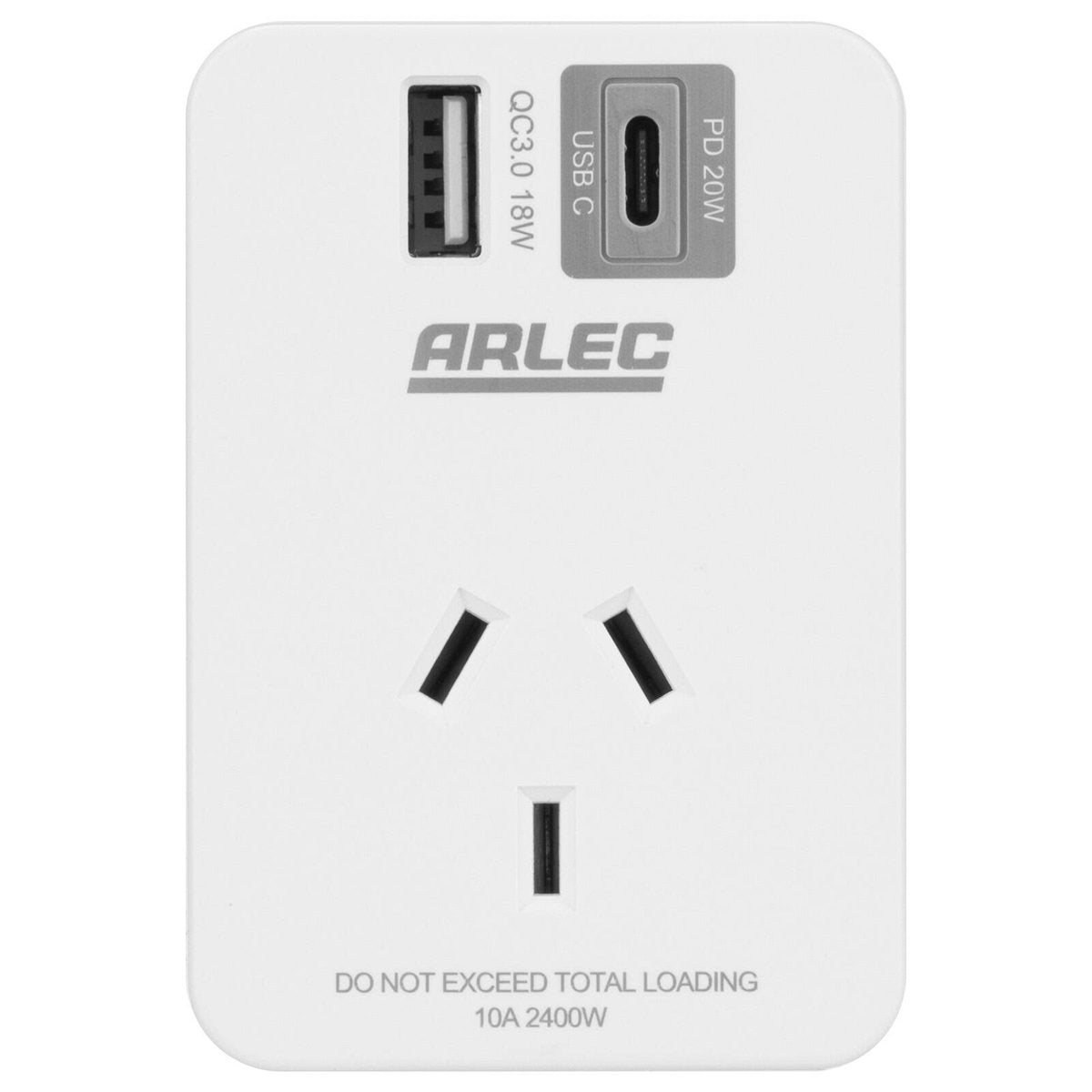 Arlec 2 Port USB-A and USB-C PD20W Rapid Charging Power Adapter White PC191PD18