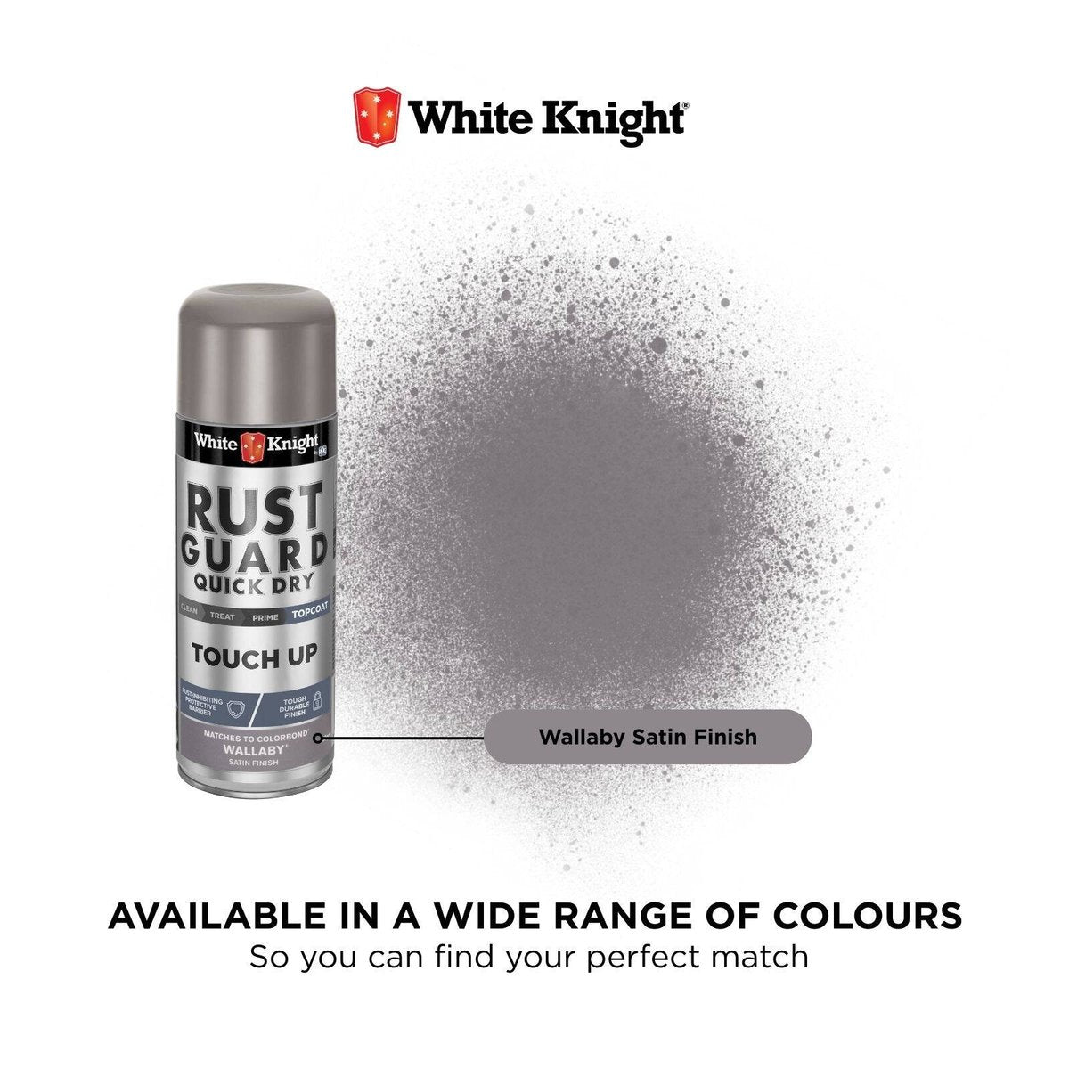 White Knight Rust Guard Touch Up Spray Paint Wallaby Satin 300g - For COLORBOND & Metal