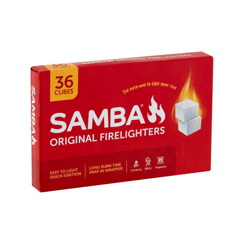Samba Original Firelighters - 36 Pack, White Cubes for BBQ & Wood Fires