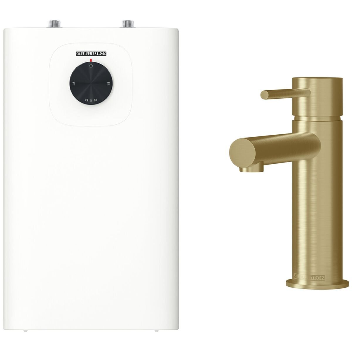 Stiebel Eltron SNU 10 PLUS 10L Storage Hot Water Unit - Gold Fixed Spout Mixer, 115mm Reach - 208203