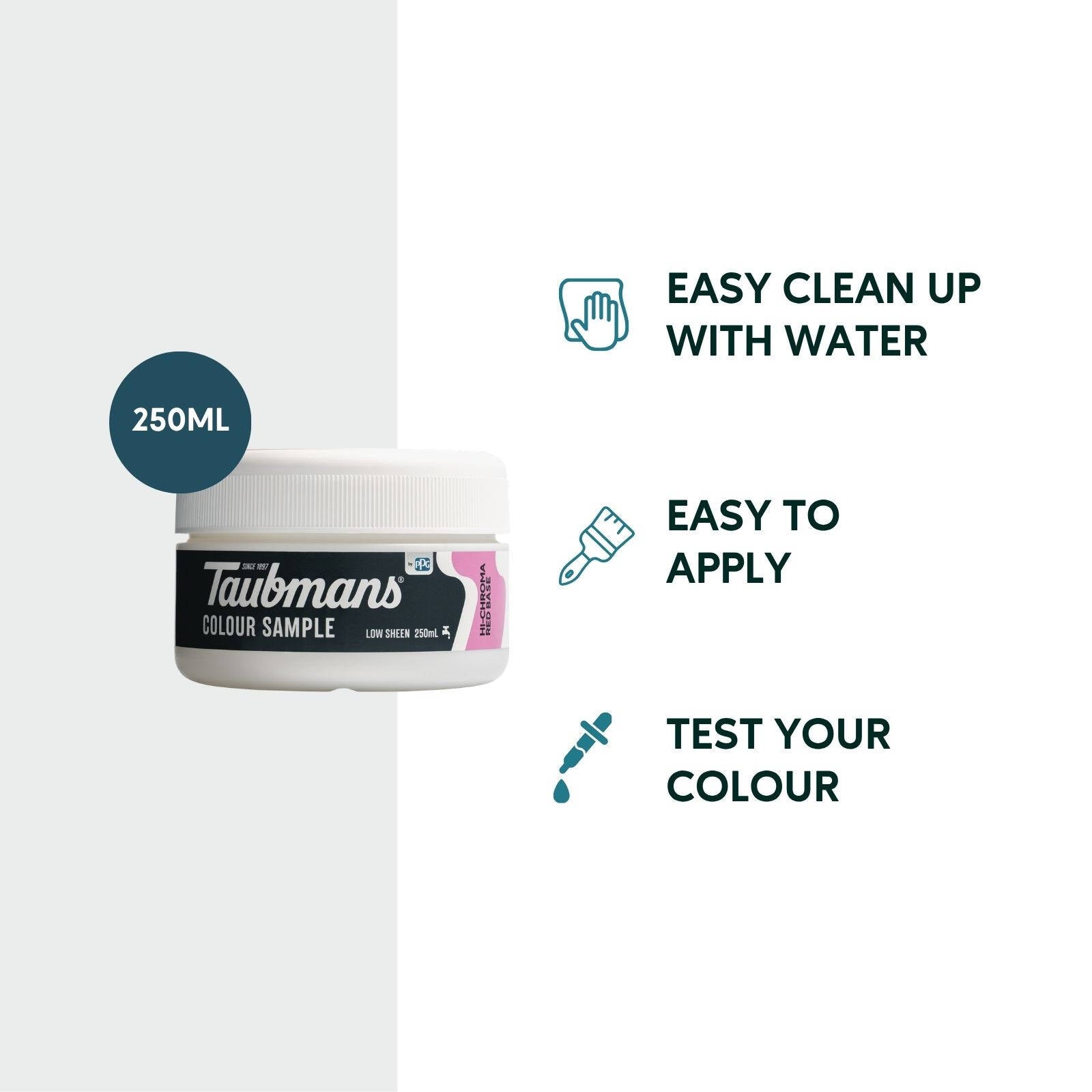 Taubmans Hi-C Red 250ml Sample Pot, Water Based Acrylic, Splatter Resistant Tintable