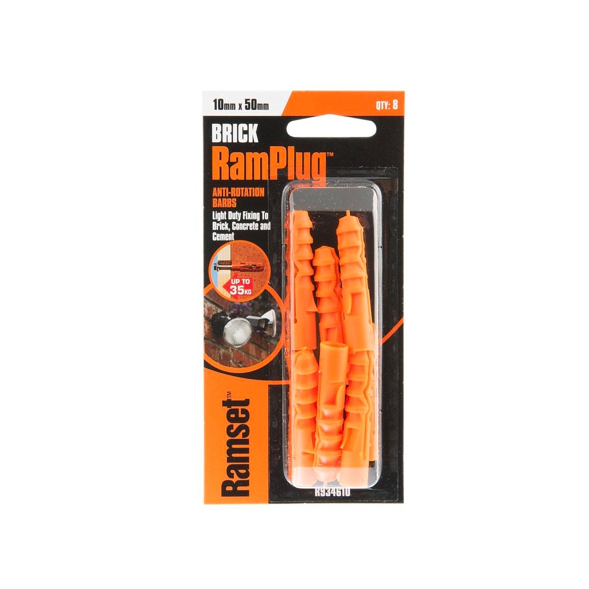Ramset 10 x 50mm RamPlug Standard Nylon Wall Anchor, Orange - 8 Pack
