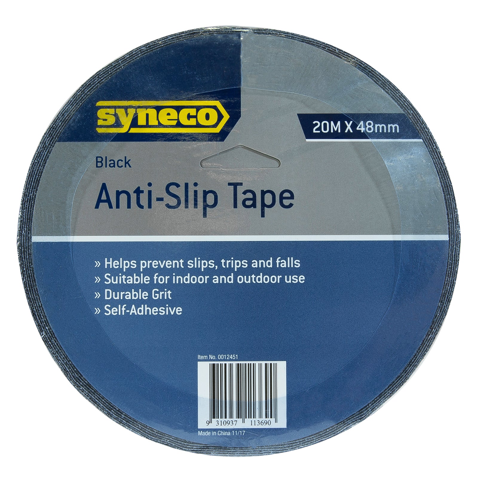 Syneco 20m x 48mm Black Anti-Slip Grit Tape Water Resistant Self-Adhesive