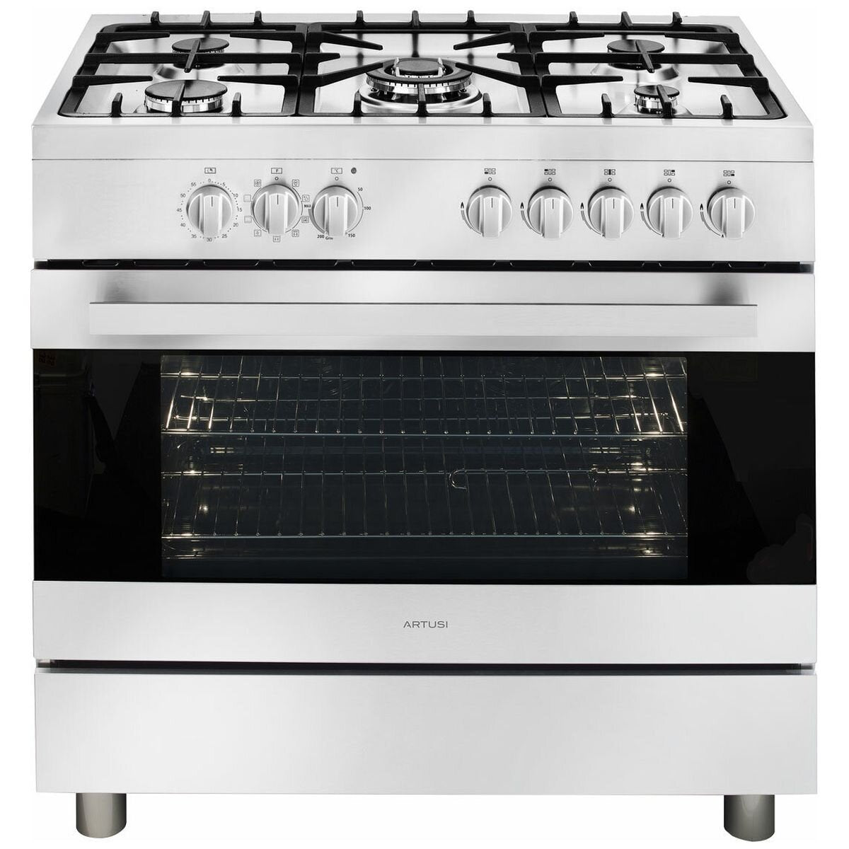 Artusi 90cm dual fuel freestanding oven - Stainless Steel, 5 gas burners, triple glazed door - CAFG90X