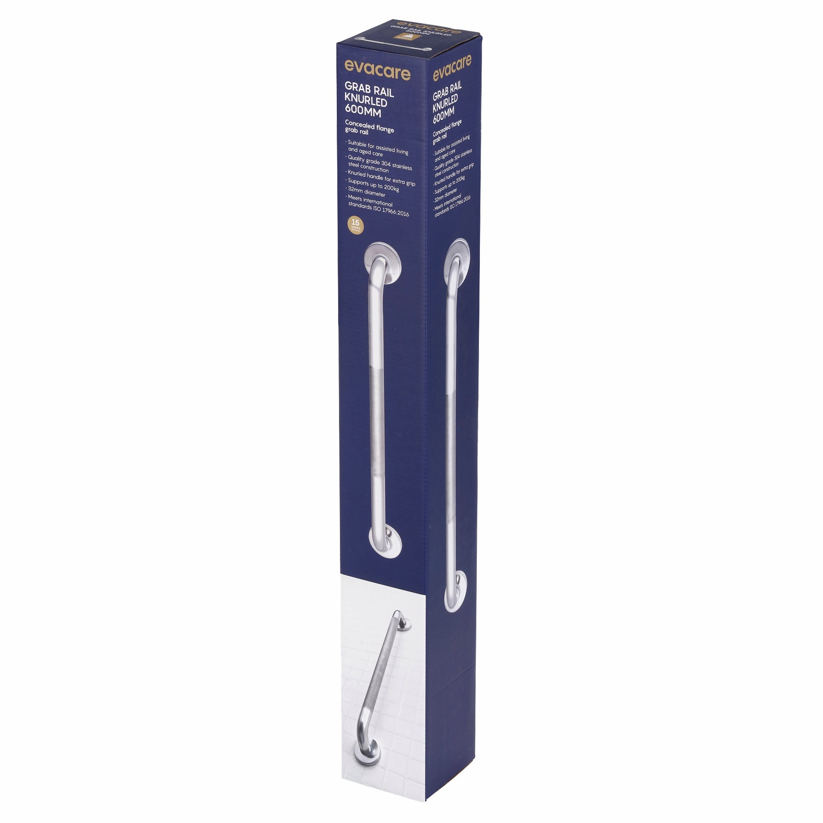 evekare 600mm Knurled Grab Rail - 32mm Stainless Steel 250kg AS1428.1