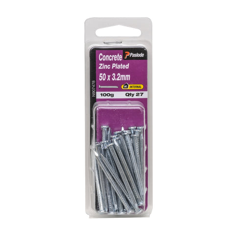 Paslode 50 x 3.2mm Zinc Plated Concrete Nails - 100g 27 Pack