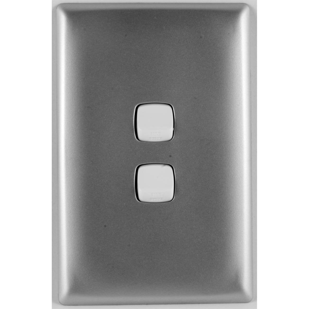 HPM Linea 2 Gang Wall Switch, Matt Silver, 240V, Slim Plastic Indoor, CDLN770/2WEMS