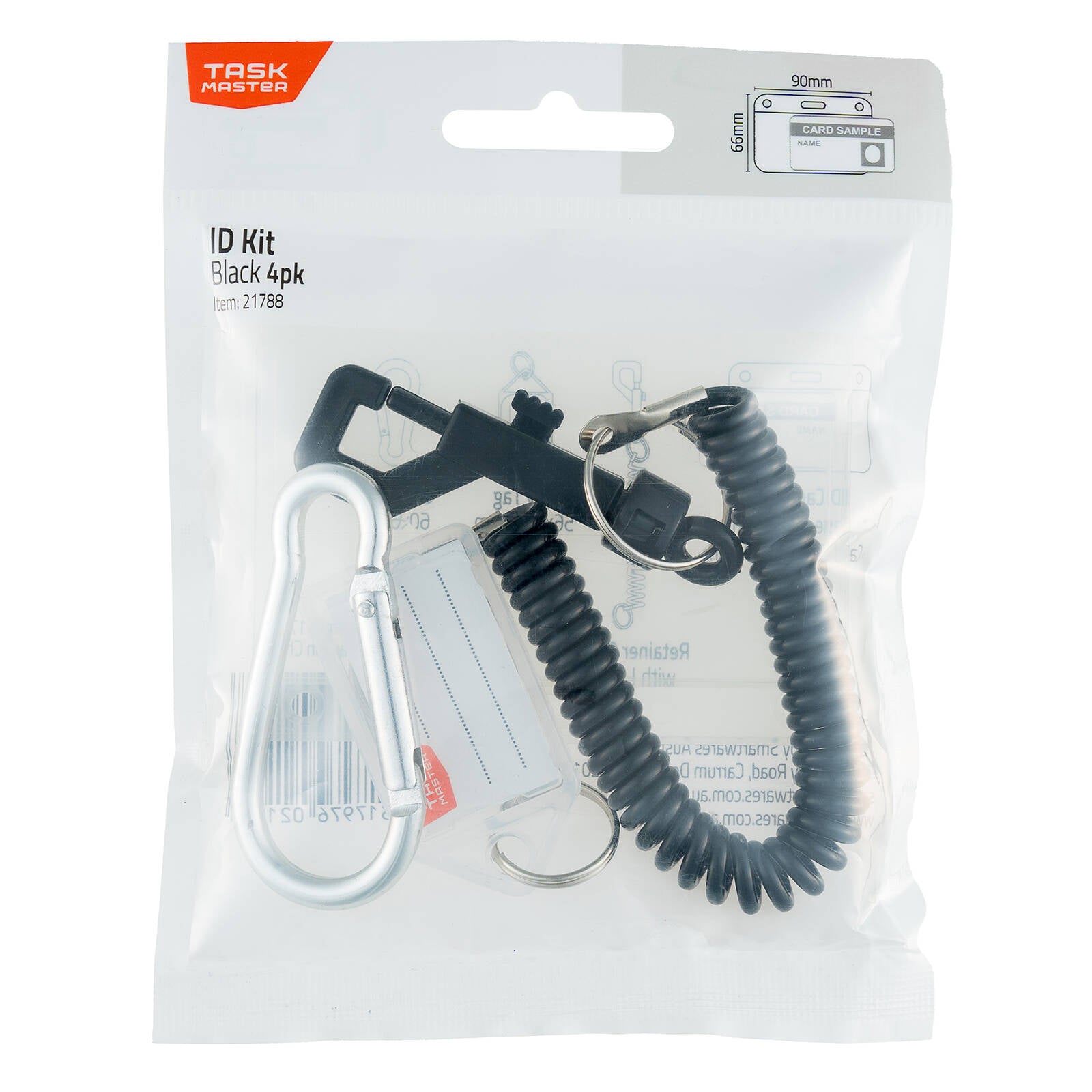 Taskmaster Black ID Kit - 4 Pieces, Card Holder, Cord, Key Tag & Carabiner