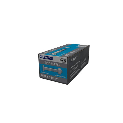 Zenith Zinc Plated Hex Head Bolts and Nuts 25 Pack - M10 x 65mm - Durable Fastening Solutions - SuperSaverAU - view 1