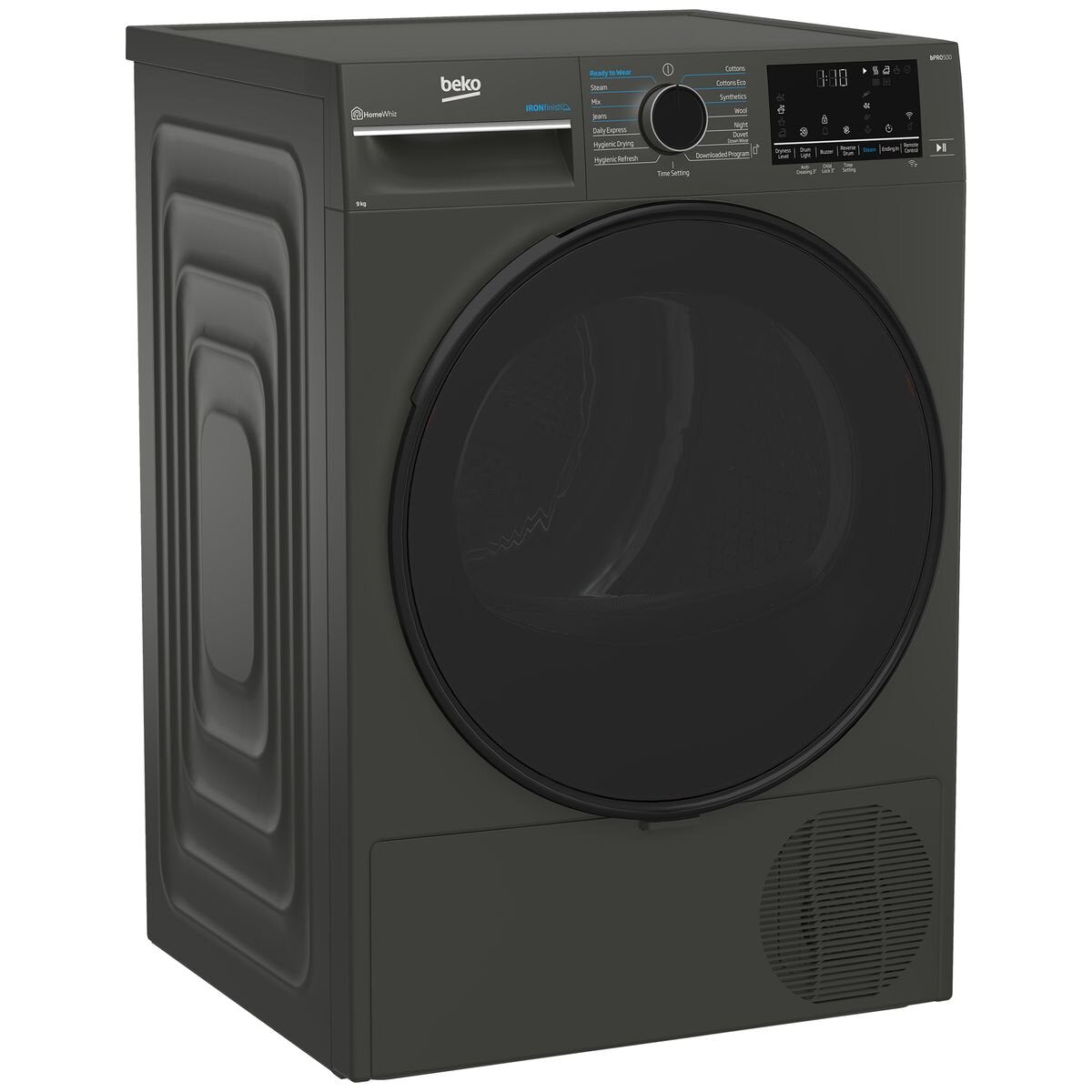 Beko 9kg Heat Pump Dryer - Graphite, Steam Care, Wi-Fi HomeWhiz Control, 9 Star Energy Rating - BDPB903SG