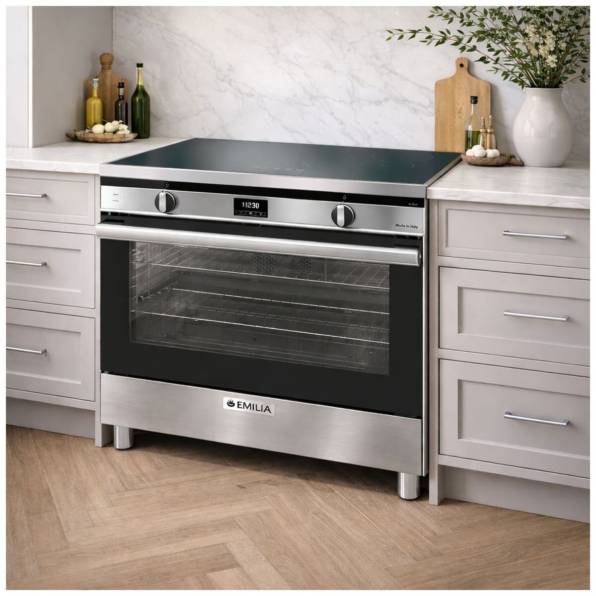 Emilia 90cm Freestanding Induction Oven 140L - Stainless Steel, Five-Zone Cooktop with Boost - EMIND96FS