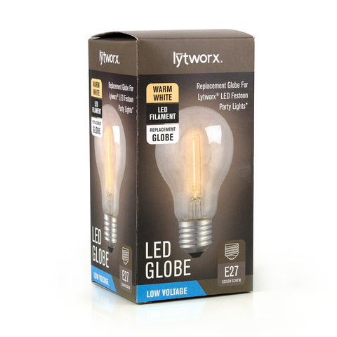 Lytworx 57288 Warm White Replacement Festoon LED Globe - 60mm - Glass & Aluminium - Indoor/Outdoor