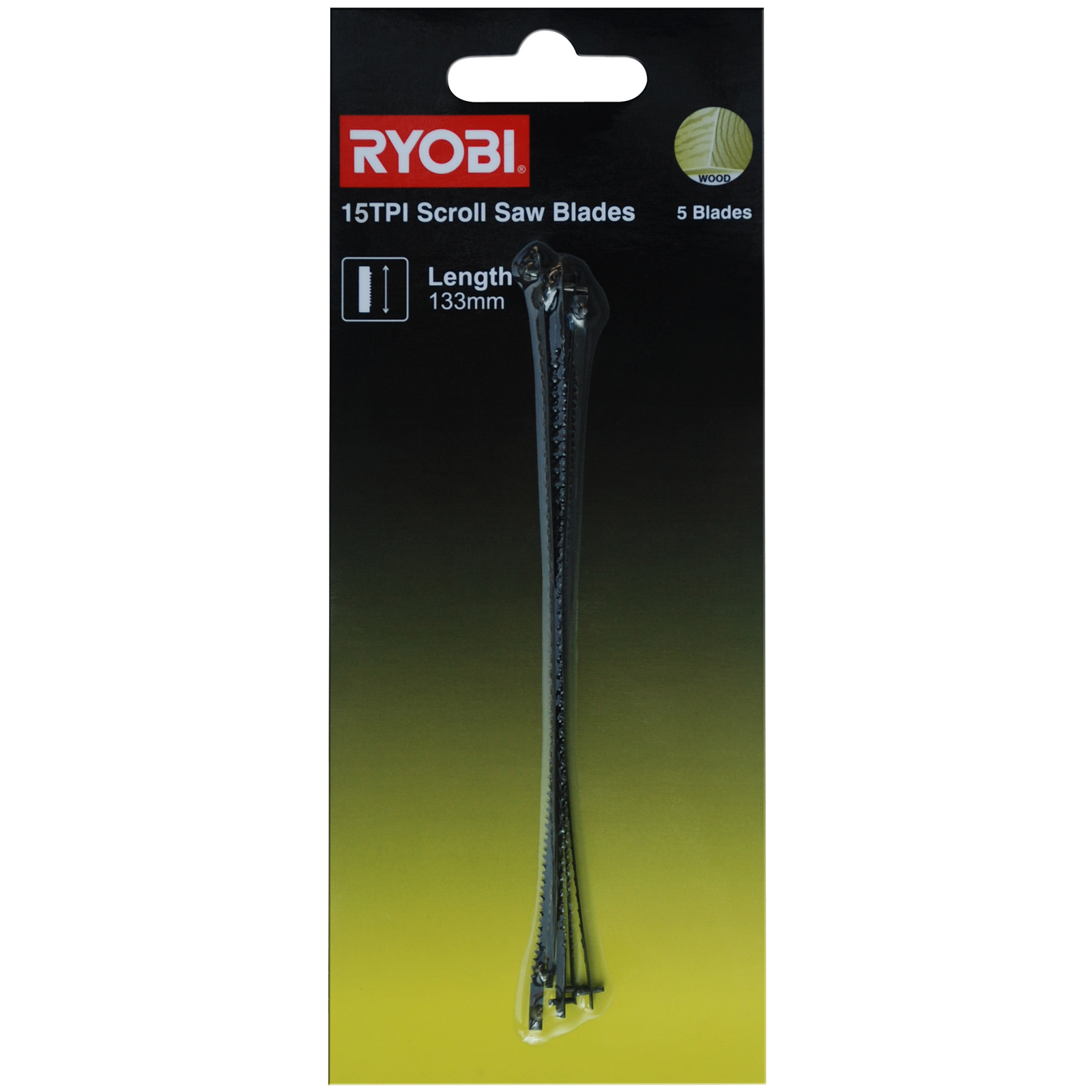 Ryobi 133 x 2mm 15TPI Scroll Saw Blade, Fine Finish, 5 Pack, Wood