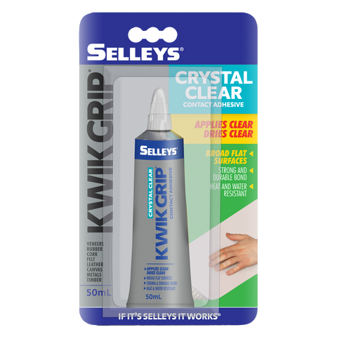 Selleys Kwik Grip Crystal Clear Contact Adhesive 50mL - Solvent Based, Dries Clear