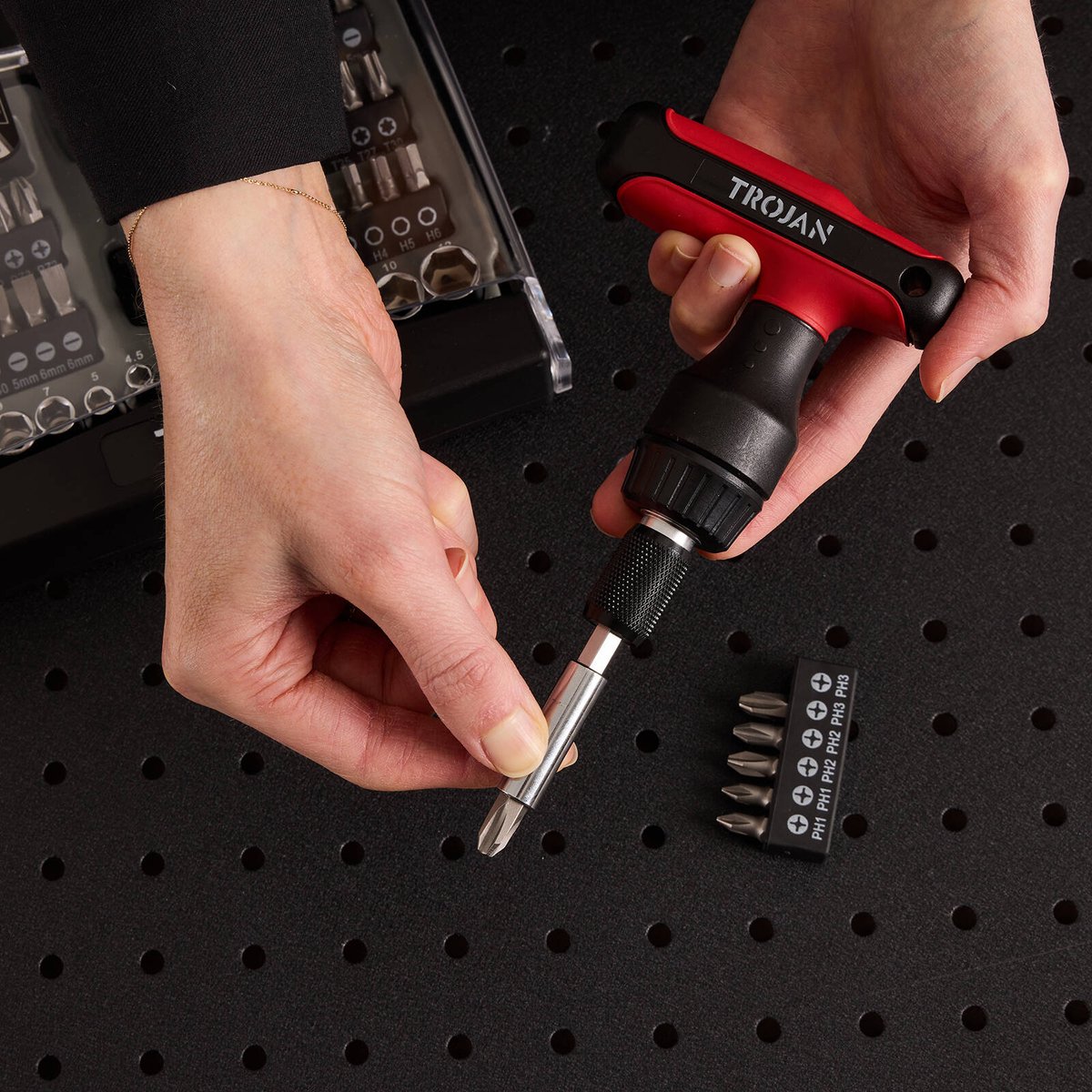 Trojan 48 Piece T Handle Ratchet Set - Adjustable Extension Bar 40-120mm - SuperSaverAU - view 5