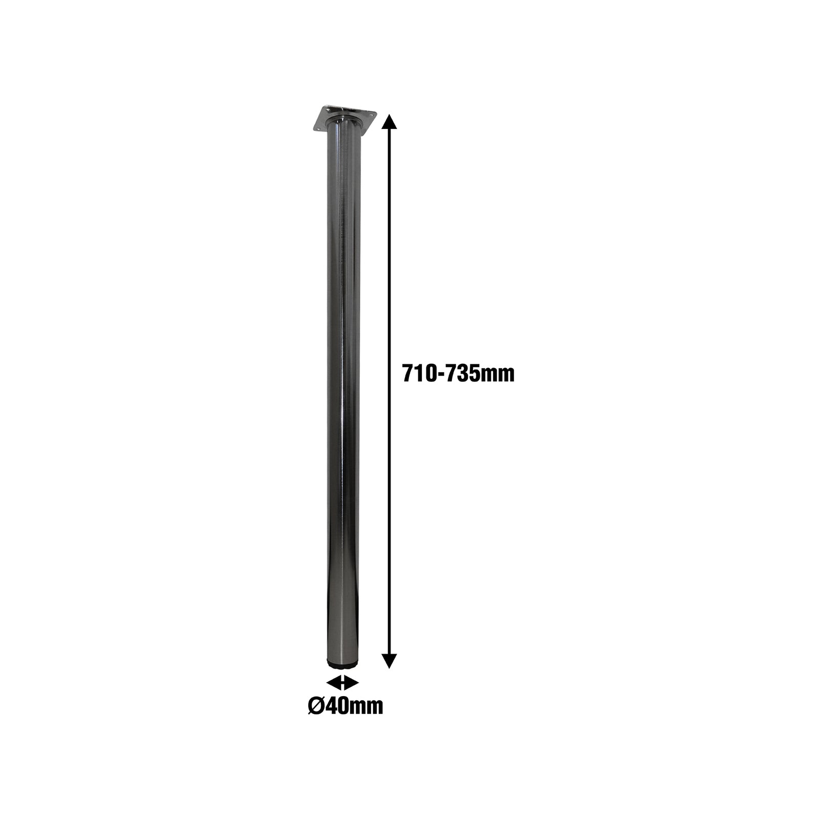 Adoored 40 x 710mm Brushed Nickel Adjustable Round Metal Furniture Leg