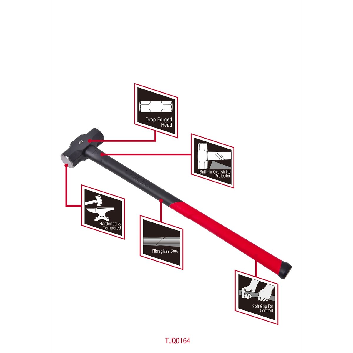 Trojan 8lb Fibreglass Sledge Hammer - 4.79kg - Red and Black - SuperSaverAU - view 2