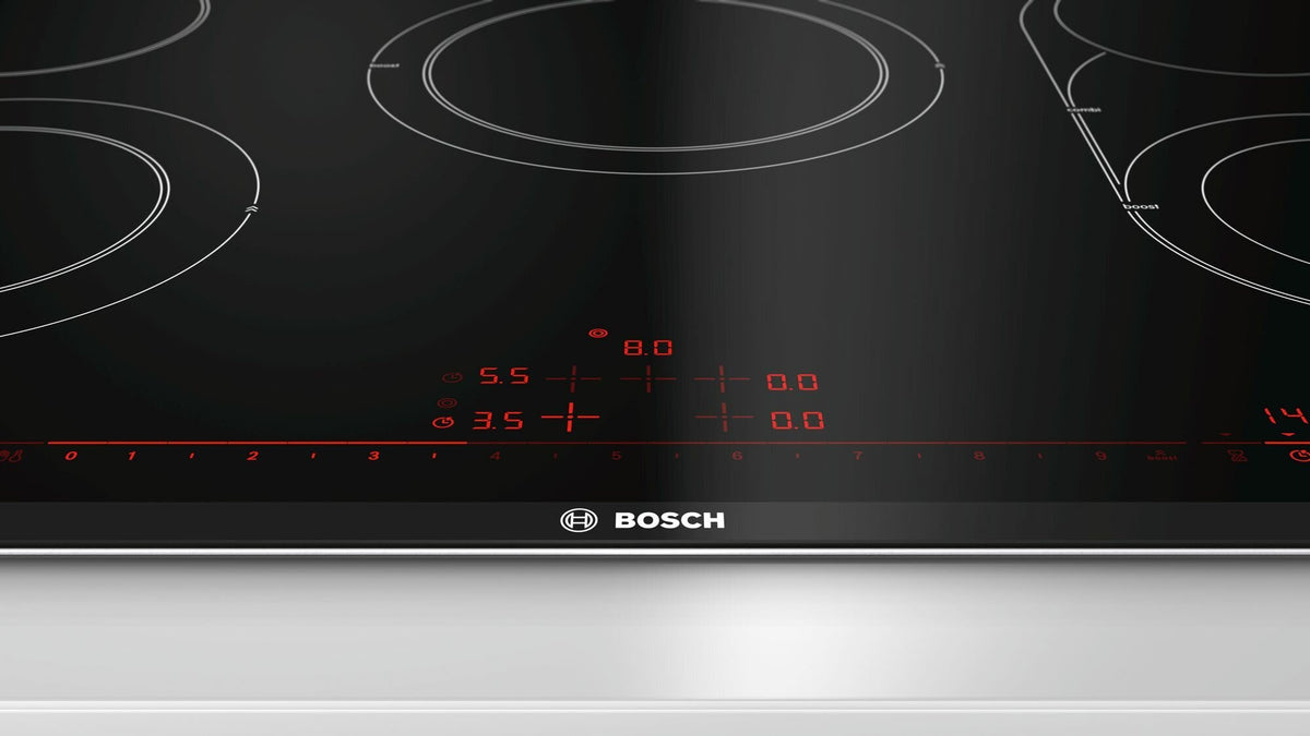 Bosch 80cm Series 8 Ceramic Cooktop - Black, 5 Zones, CombiZone, PowerBoost, 17 Power Levels - PKM875DP1A