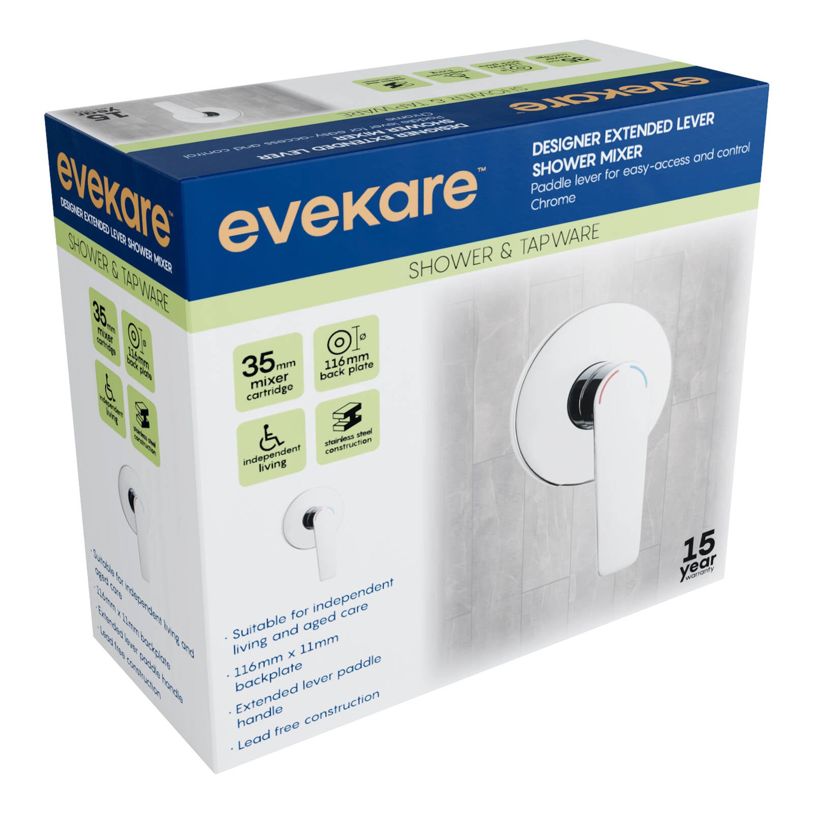 evekare 35mm Chrome Extended Lever Shower Mixer