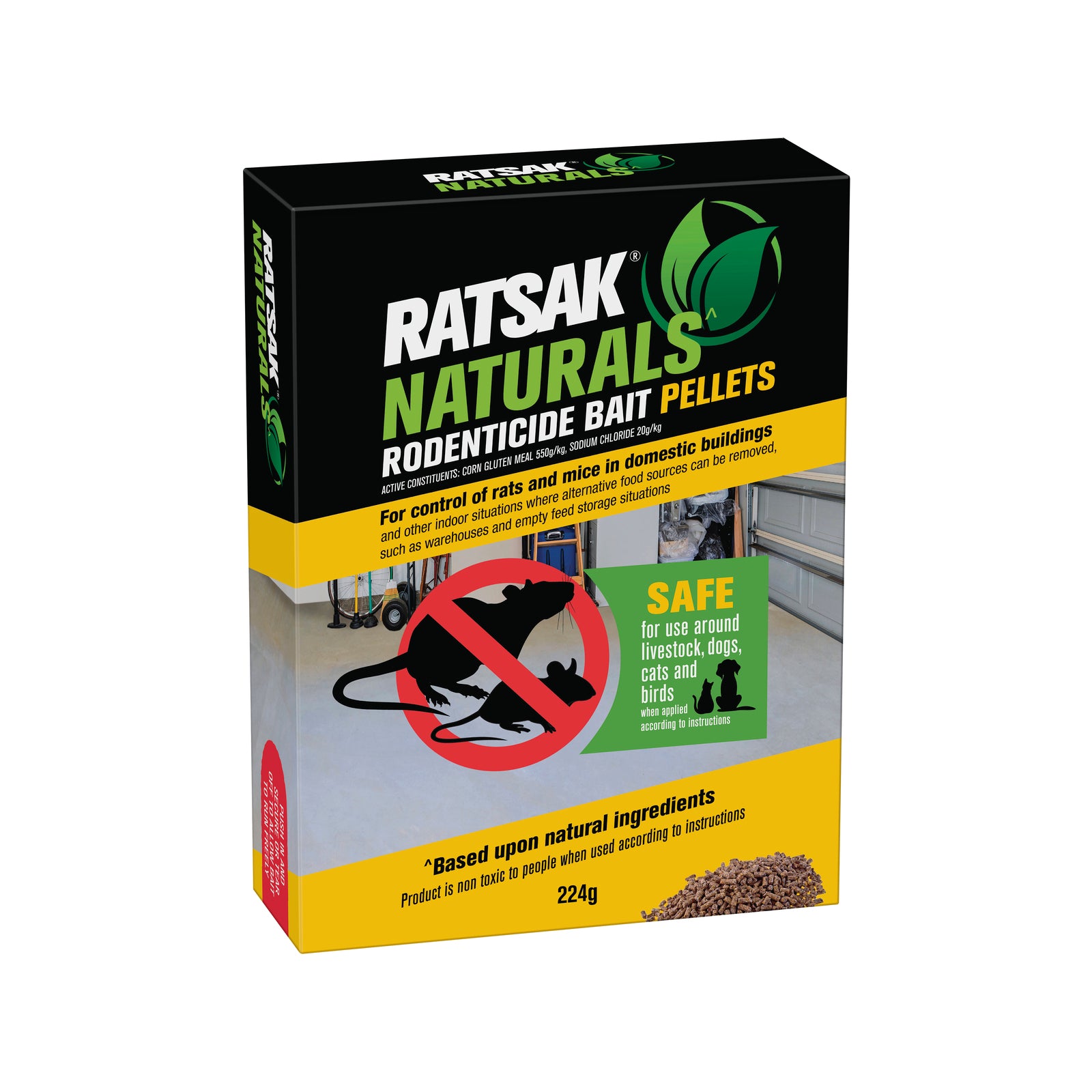 RATSAK 224g Naturals Rodenticide Bait Pellets Indoor