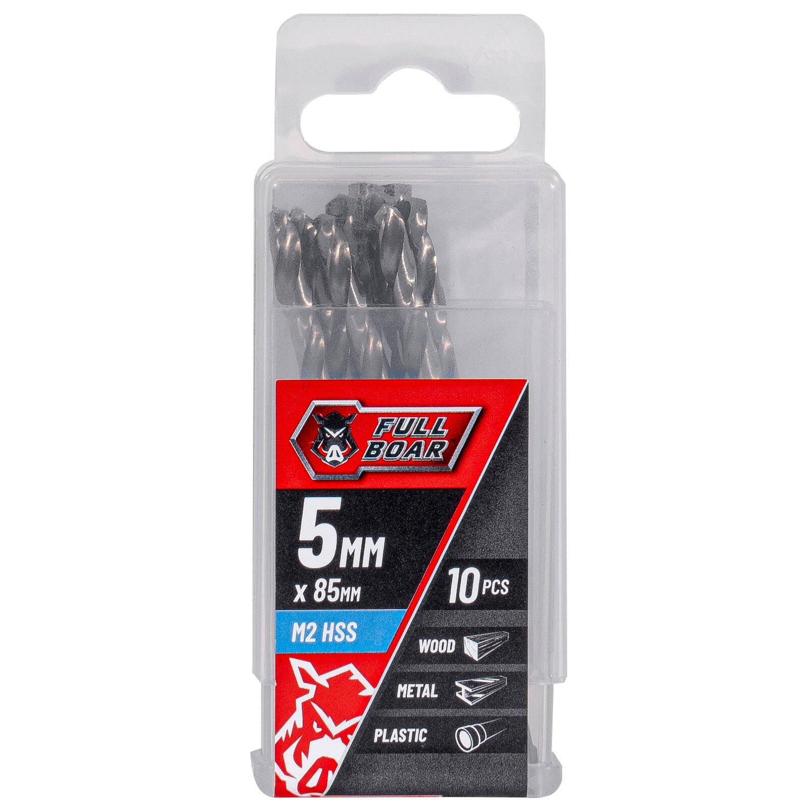 Full Boar 5mm M2 HSS Drill Bit 10 Pack for Metal Wood Plastic