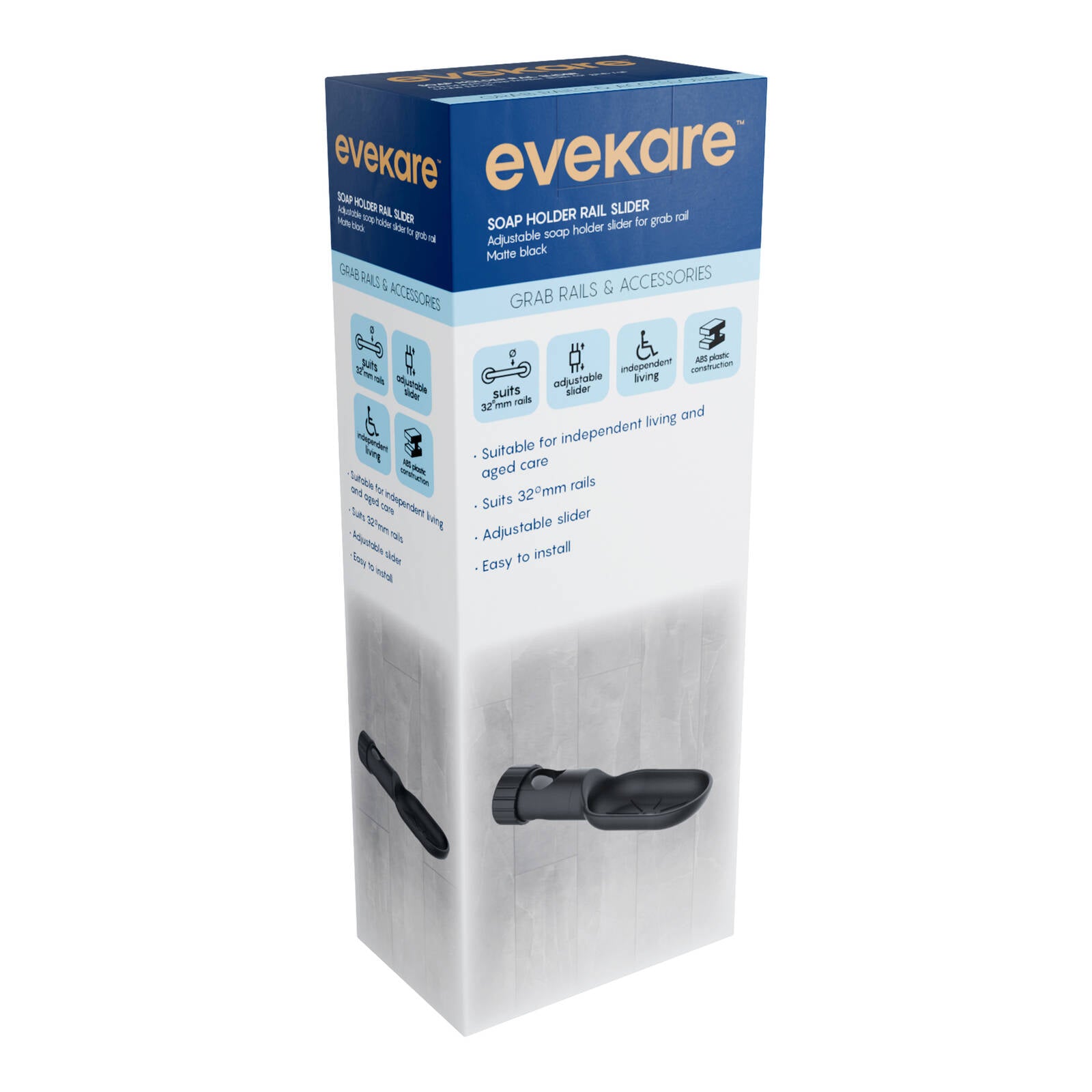 evekare 32mm Matte Black ABS Soap Holder for Grab Rails