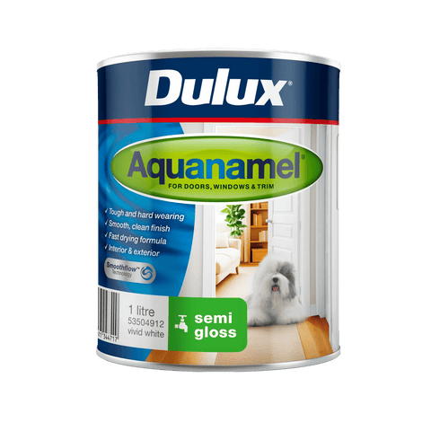 Dulux Aquanamel Semi Gloss Enamel Paint 1L White Water-Based