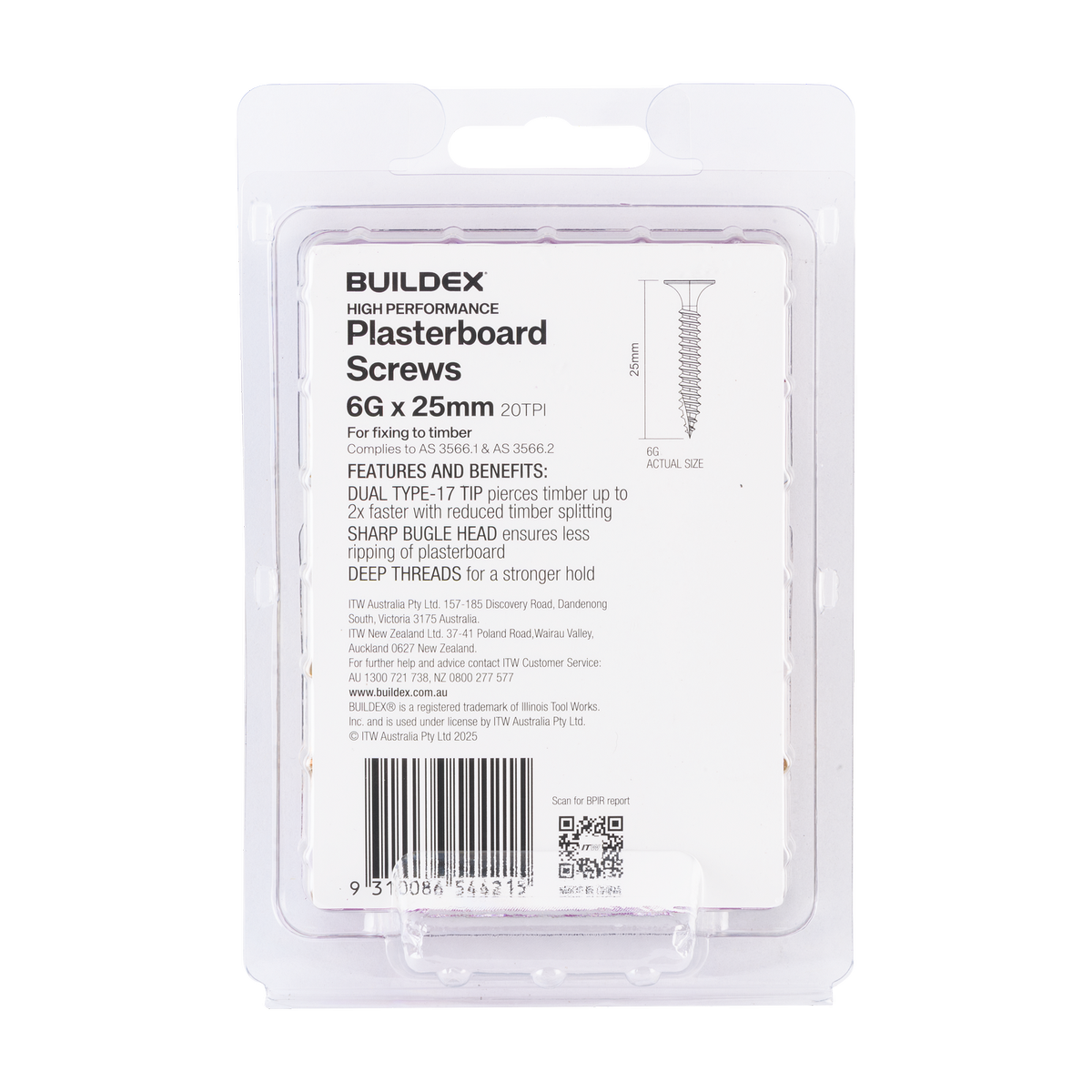 Buildex Plasterboard Screws - 6g x 25mm Gold Passivated - Dual Type 17 Tip - 100 Pack - SuperSaverAU - view 2