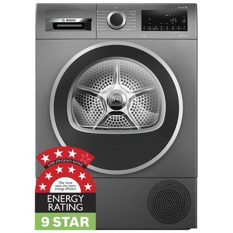 Bosch Series 6 8kg Heat Pump Dryer - Graphite Finish, 9 Star Energy Rating, ActiveAir - WQG235DRAU