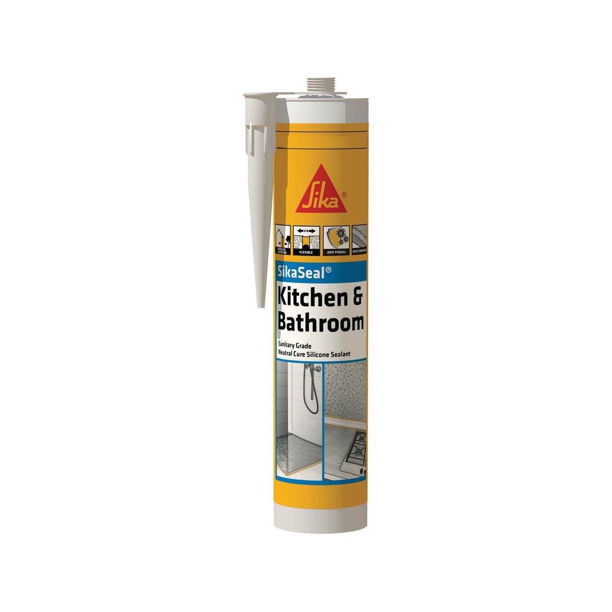 Sika SikaSeal Kitchen & Bathroom Silicone Sealant 300ml, Translucent Mould Resistant