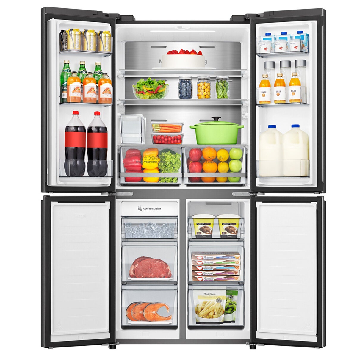 Hisense 483L French Door Fridge - Dark Stainless Steel - Non-Plumbed Ice and Water Dispenser - HRCD483TBW