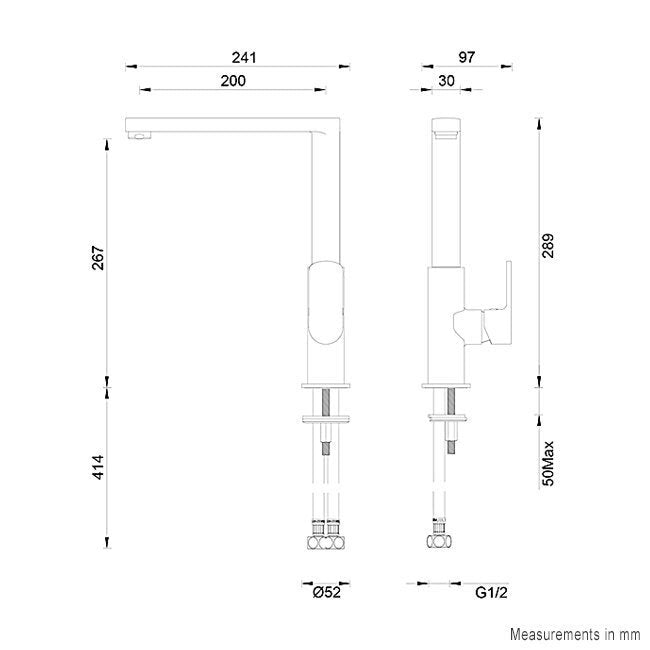 Gareth Ashton Mixer Tap - Black Square Neck 267mm High 4 Star WELS 6.5L/min - 2K1-B