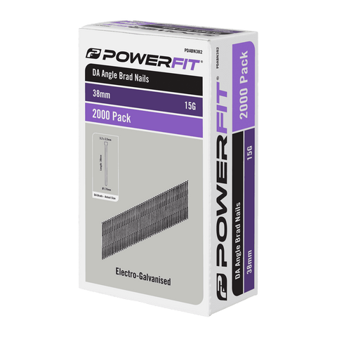 PowerFit 38mm DA Angled Brad Nails 15 Gauge Electro-Galvanised - 2000 Pack