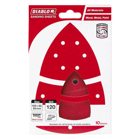 Diablo 102 x 62mm 120 Grit All Surface Multi Sander Sheets - Red 10 Pack