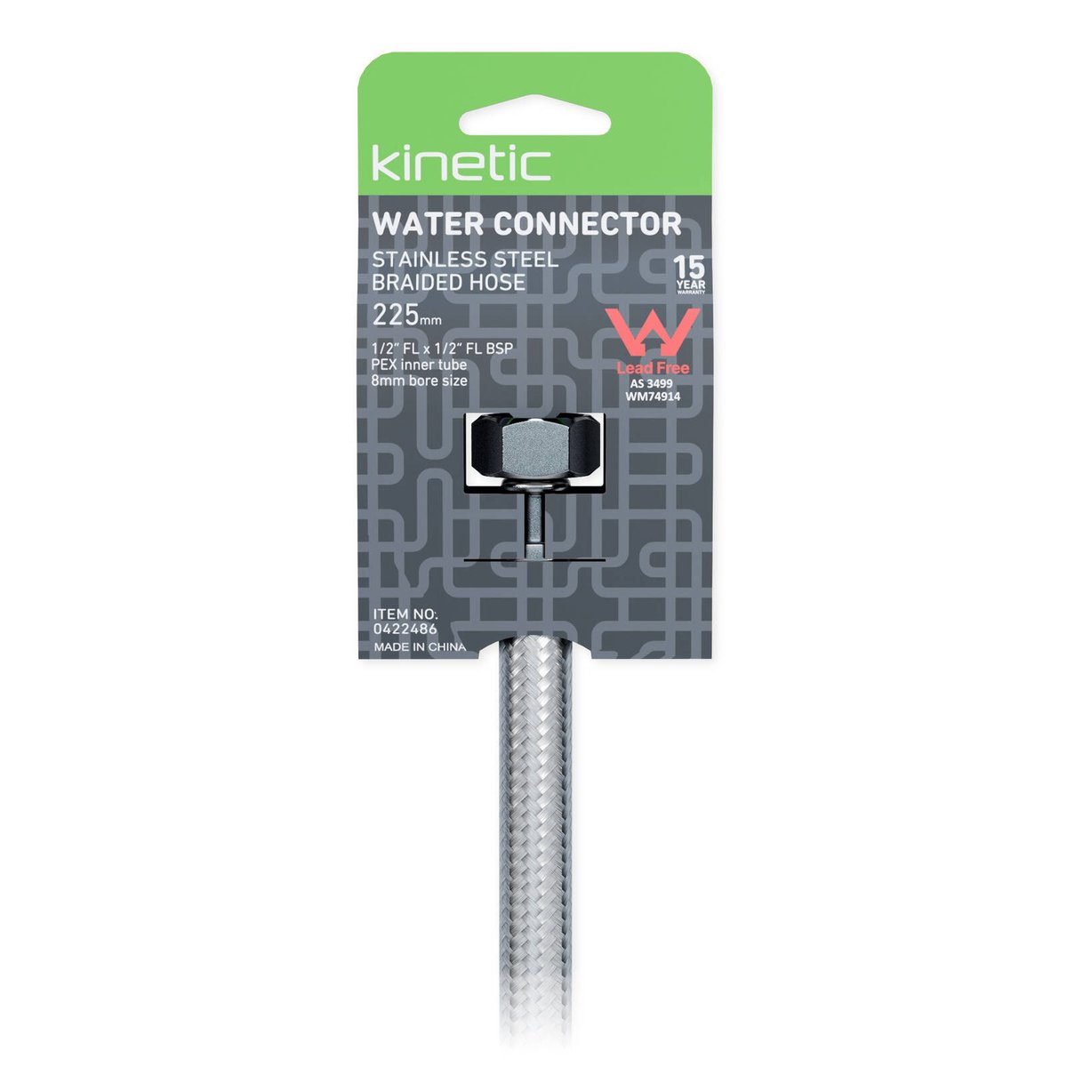 Kinetic 225mm Stainless Steel Flexible Braided Hose Water Connector - Durable & Corrosion Resistant - SuperSaverAU - view 2